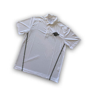 mens polo white with grey stripes down the sides